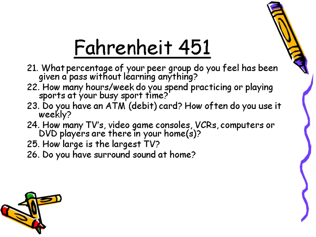 Fahrenheit 451 21. What percentage of your peer group do you feel has been